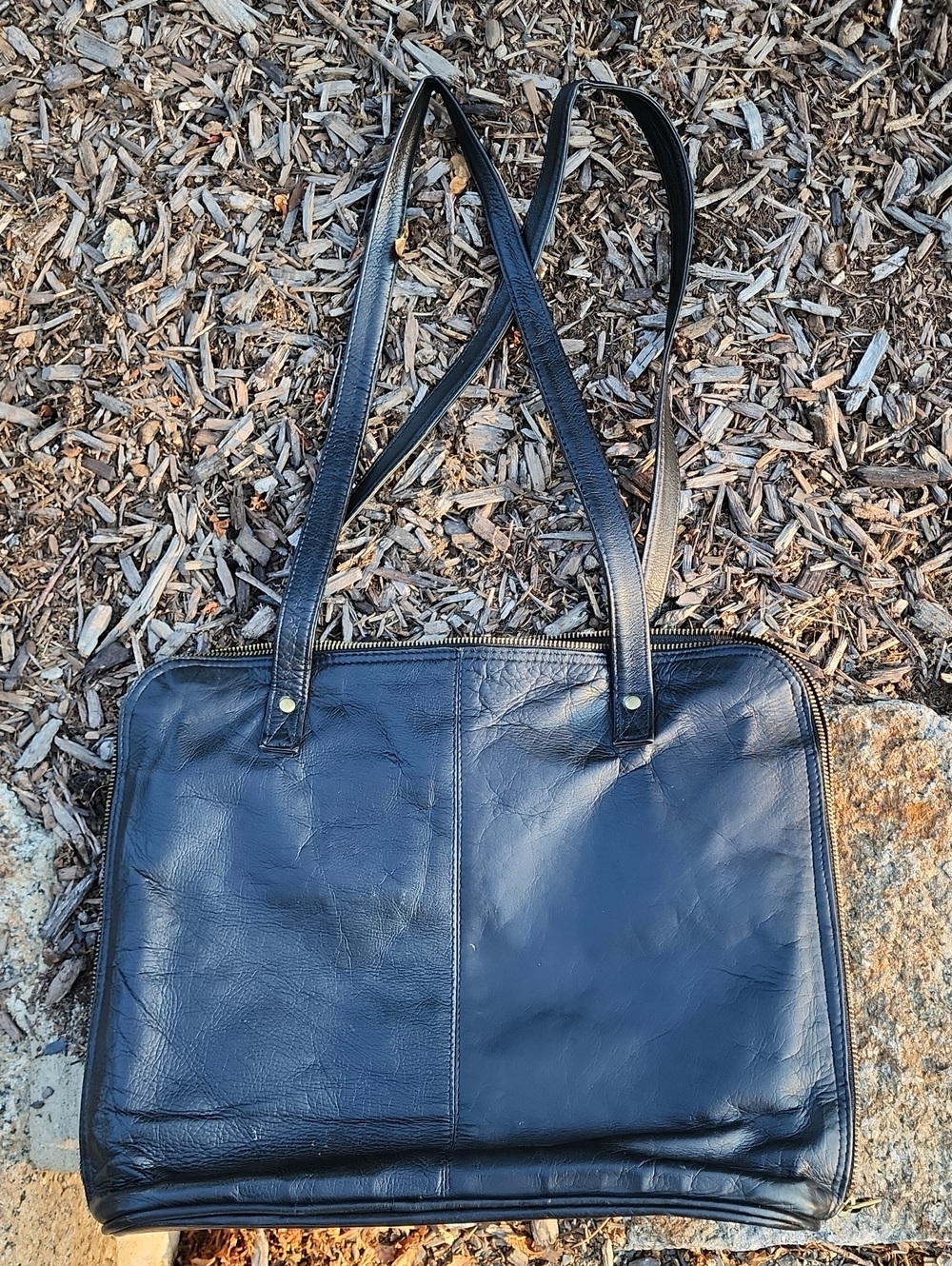 Frye Black Leather Zip-Top Tote